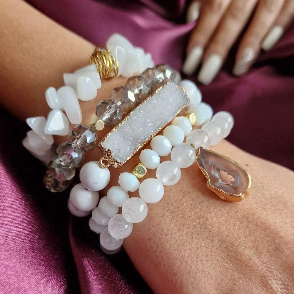 Balance White Layers Stacking Bracelet Set - Black Qubd