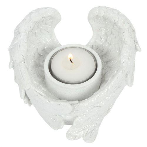 Angel Wings Candle Holder in Glitter White - Black Qubd