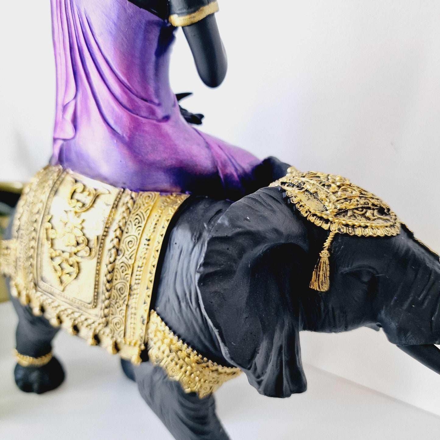 Buddha Riding Elephant Statue - Black Qubd