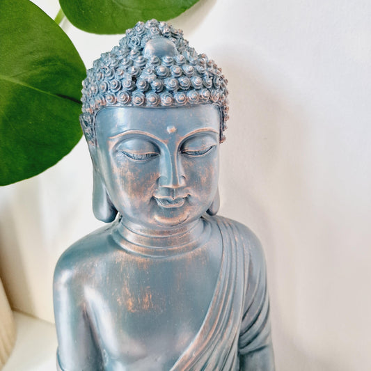 Blue Copper Sitting Buddha Statue 34cm - Black Qubd