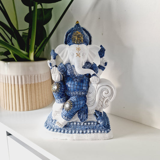 Blue Ganesh Blessing Statue - Black Qubd