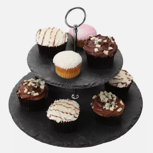 2 Tier Slate Cake Stand - Black Qubd