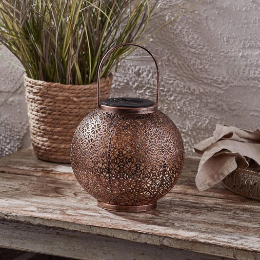 Moroccan Solar Copper Lantern - Black Qubd