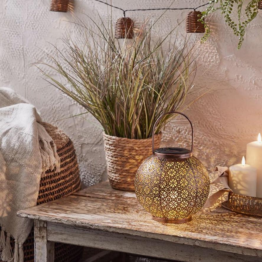 Moroccan Solar Copper Lantern - Black Qubd