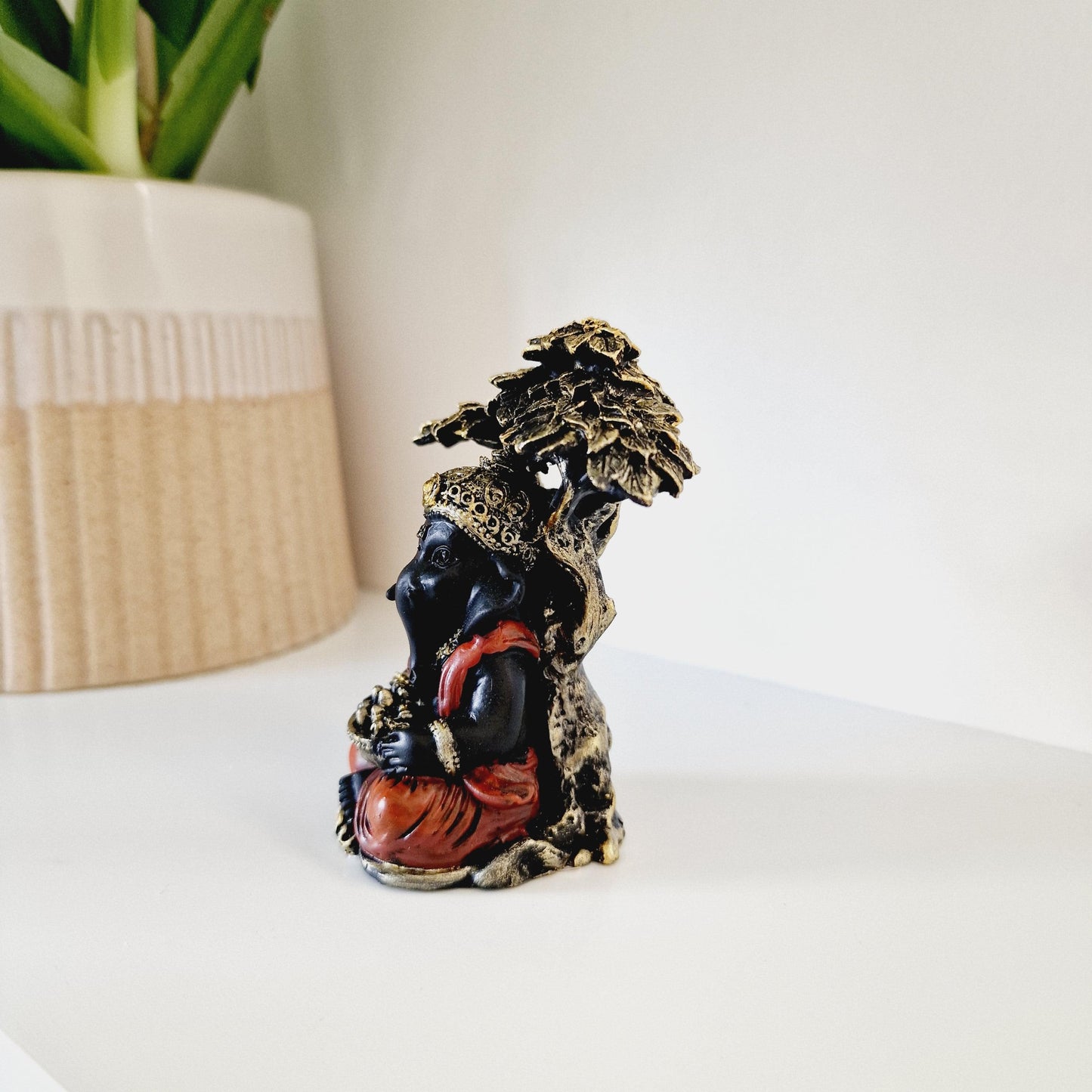 Mini Black Ganesh Statue Under Tree - Black Qubd