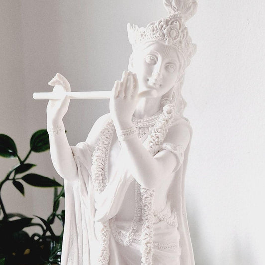White Lord Krishna Statue - Black Qubd