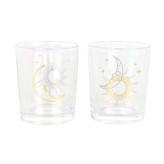 Iridescent Sun and Moon Votive Candle Holders - Black Qubd