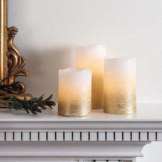 LED Flameless Gold Ombre Pillar Candles - Black Qubd