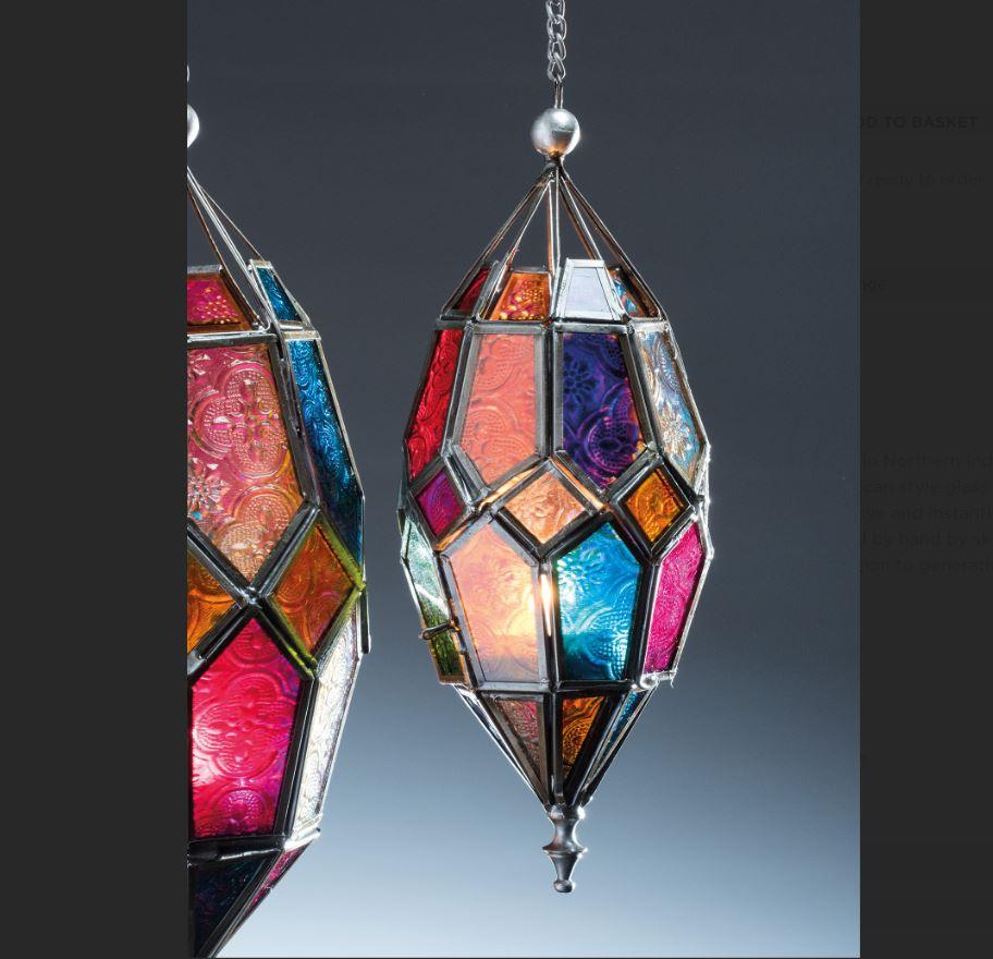 Moroccan Coloured Glass Lantern - Black Qubd