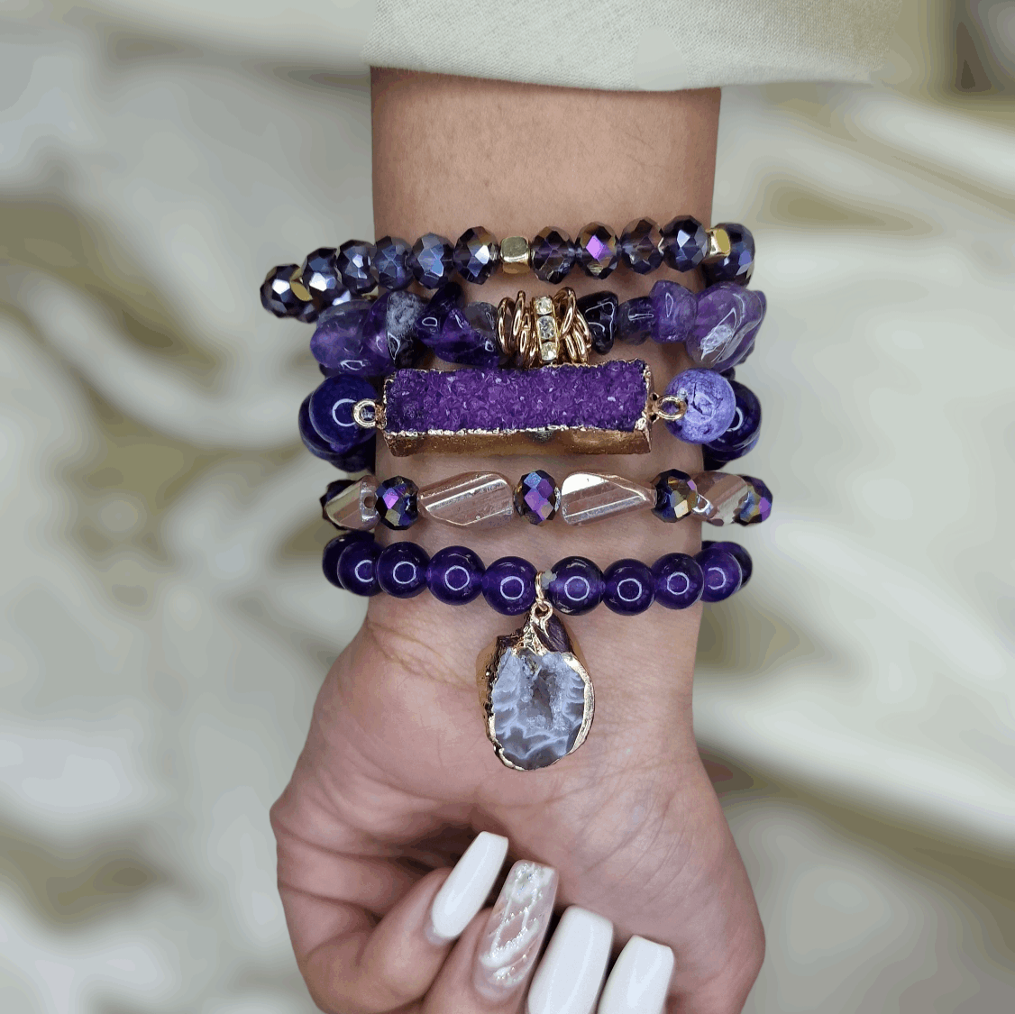 Amethyst Crystal Chips Bracelet Set - Black Qubd