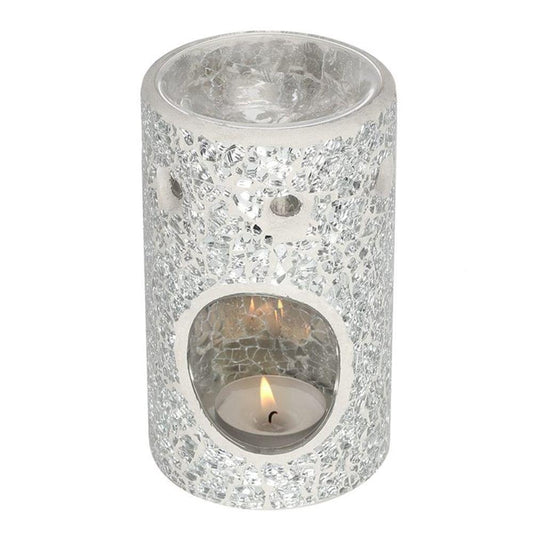 Silver Mirrored Pillar Oil Burner - Black Qubd