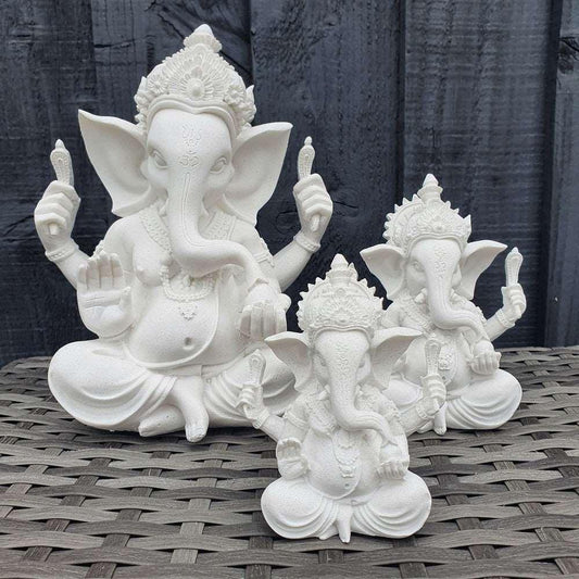 Lord Ganesh Statue in Pure White - 3 Sizes - Black Qubd