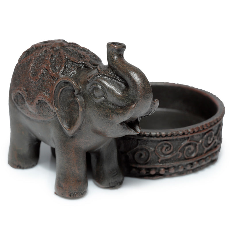 Wood Effect Elephant Tea Light Candle Holder - Black Qubd