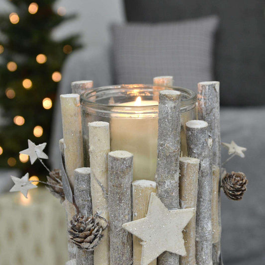 Nordic Grey Wood Tall Candle Holder - Black Qubd