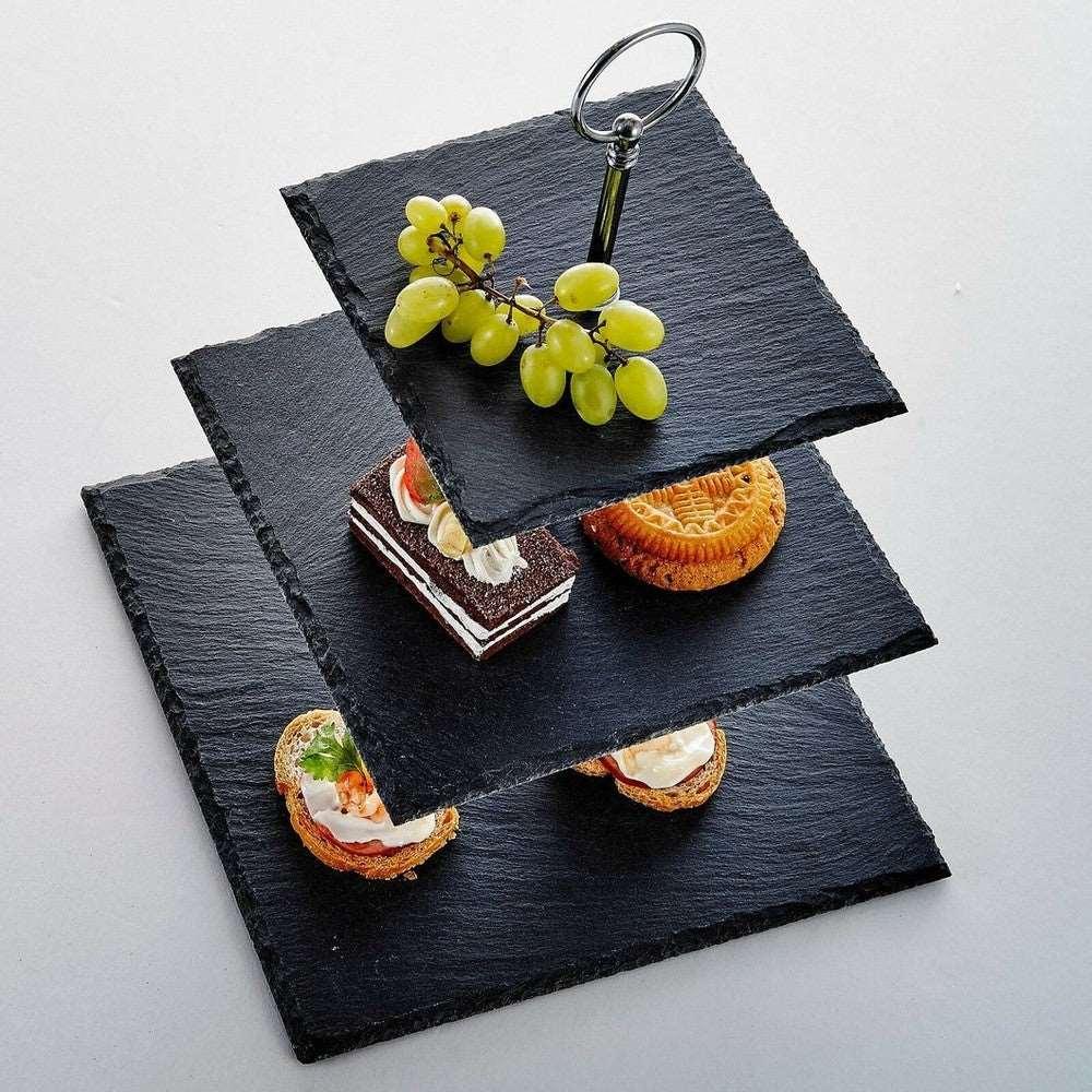 3 Tier Square Slate Cake Stand - Black Qubd