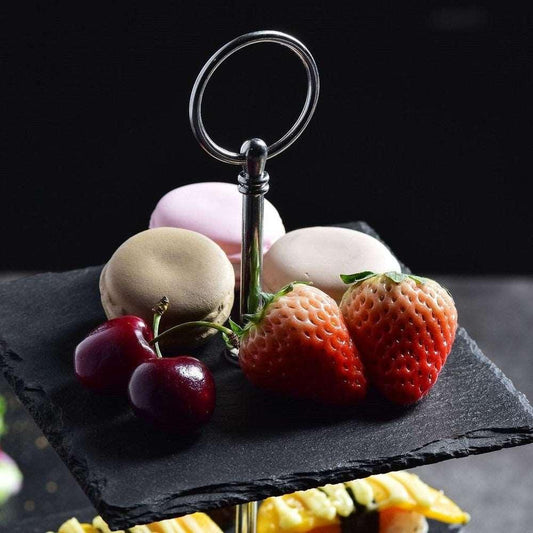 3 Tier Square Slate Cake Stand - Black Qubd