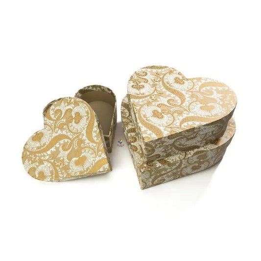 Damask Gift Boxes - Cream Hearts - Black Qubd