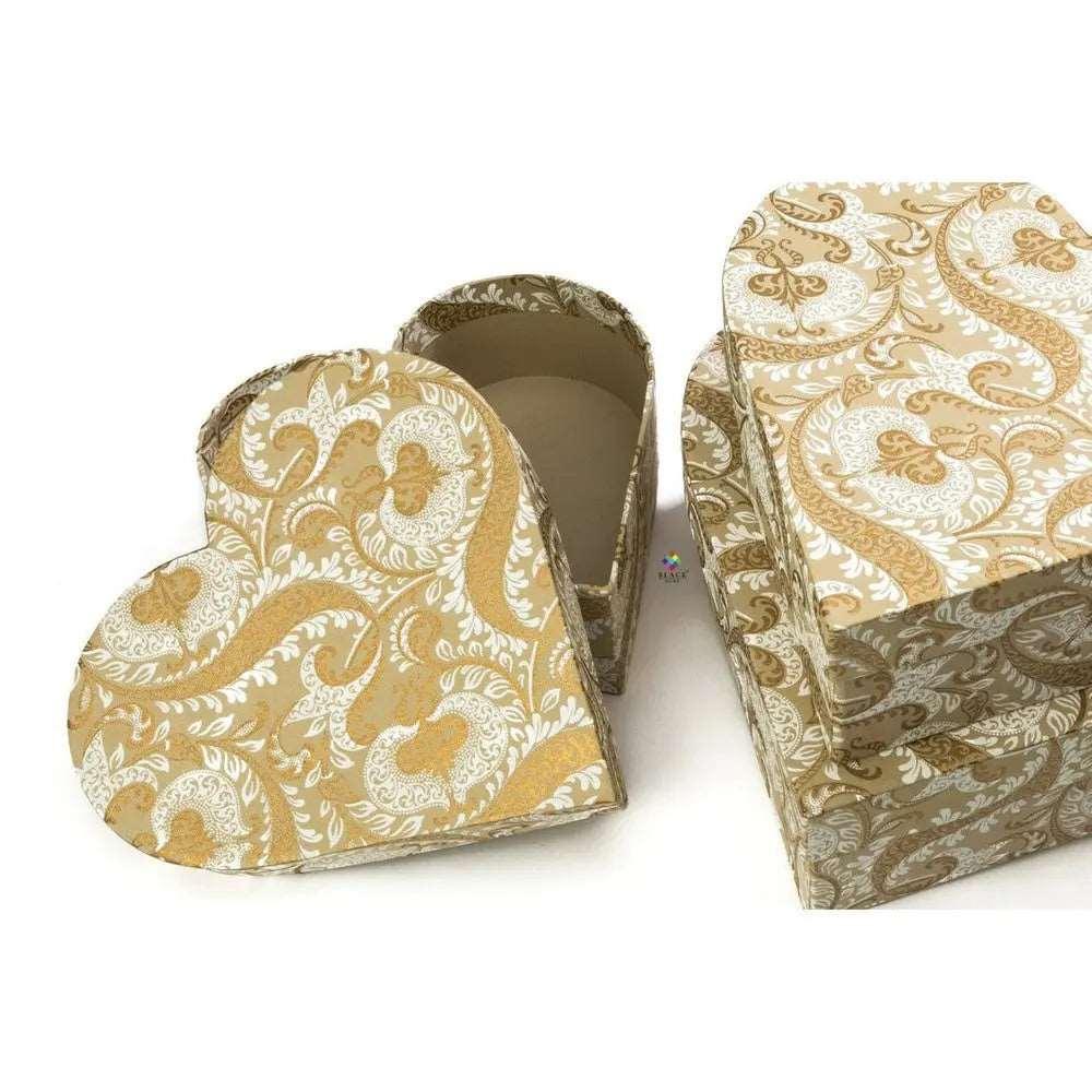 Damask Gift Boxes - Cream Hearts - Black Qubd