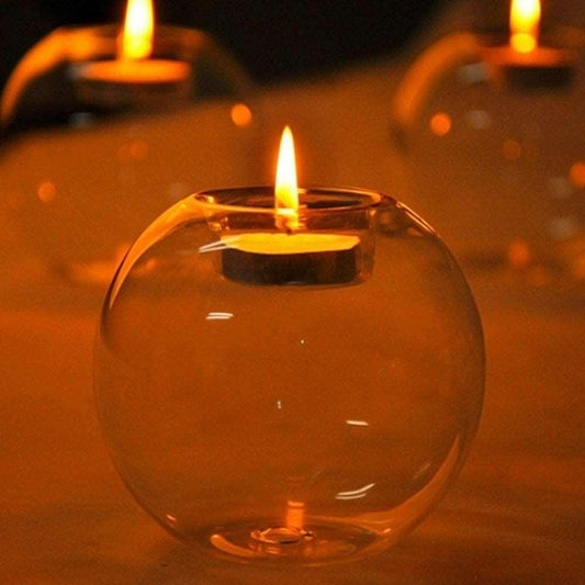 Round Clear Glass Globe Tealight Candle Holder - Black Qubd