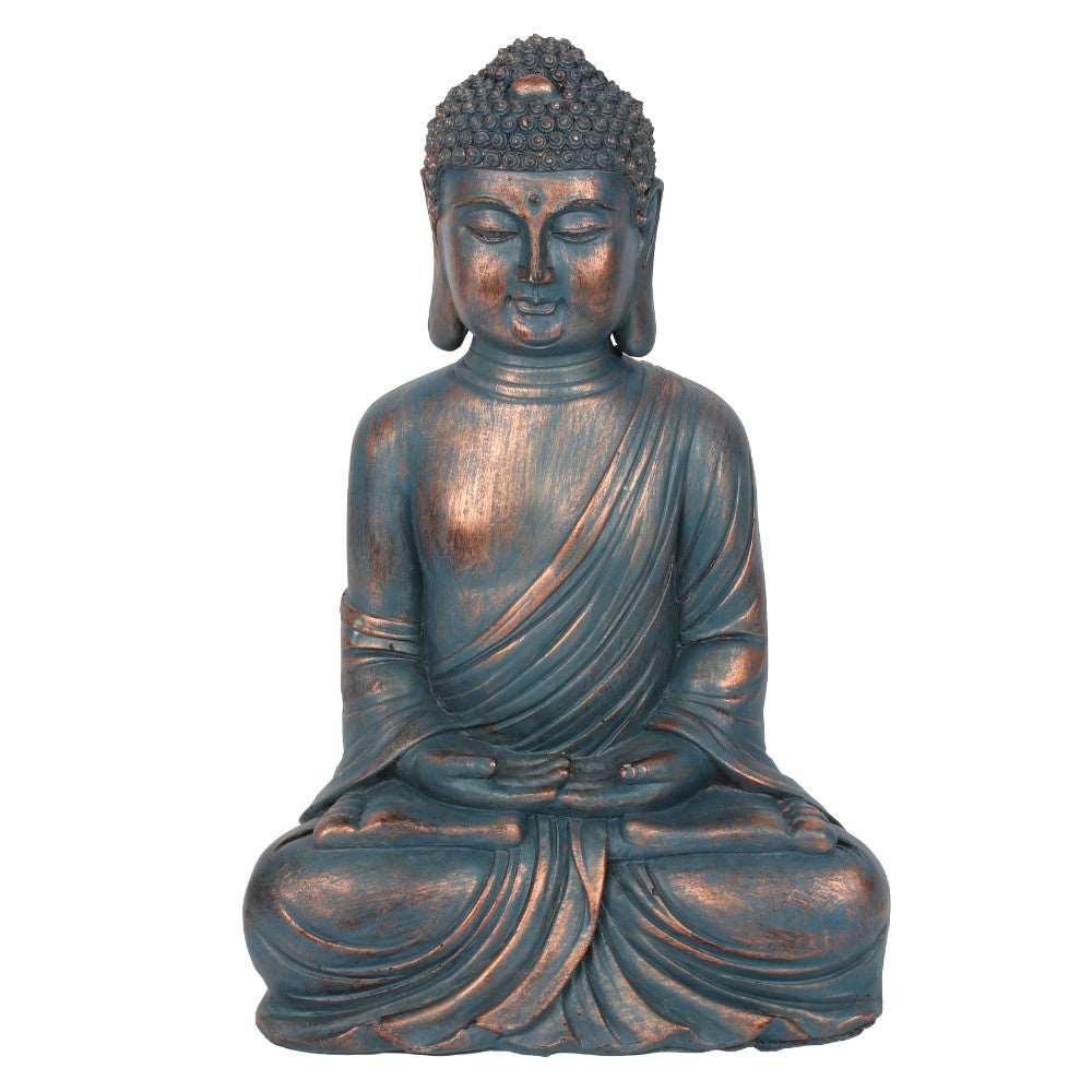 Blue Copper Sitting Buddha Statue 34cm - Black Qubd