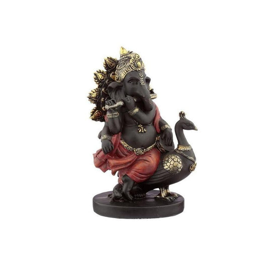 Ganesh with Peacock Statue - Black Qubd