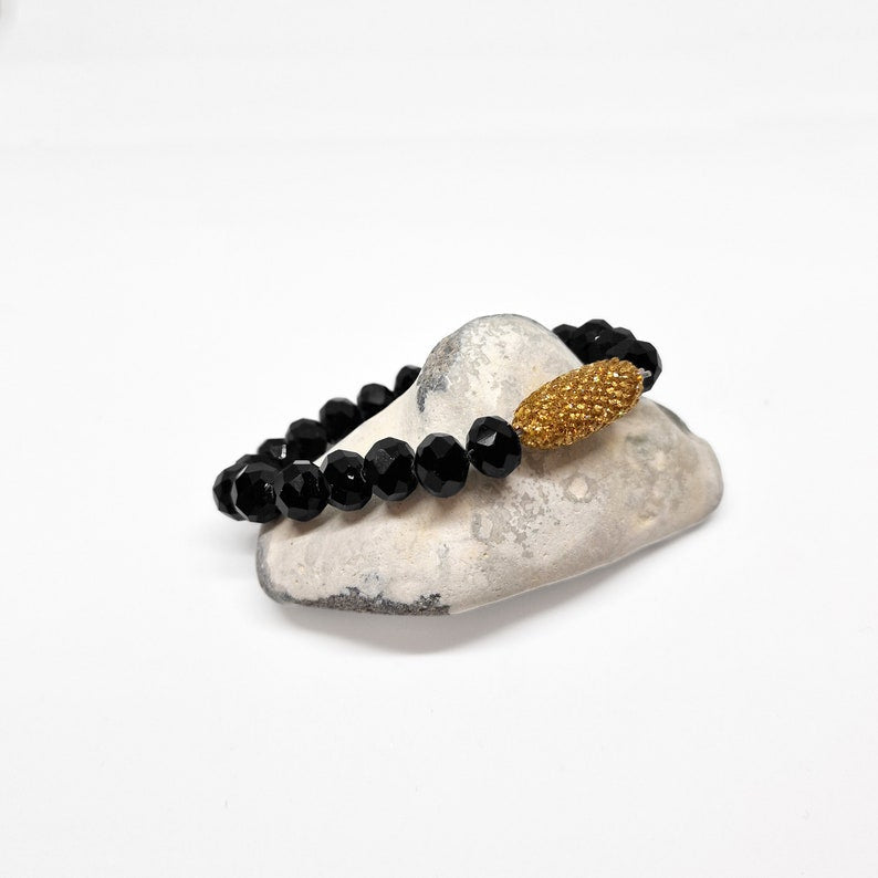 Black Glass Beads Statement Bracelet - Black Qubd