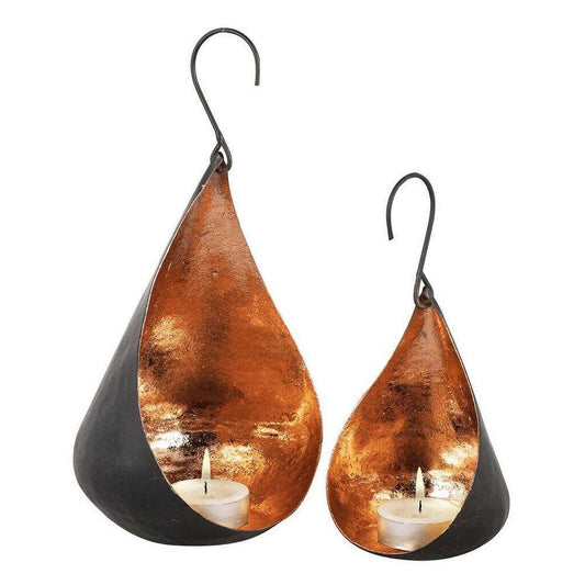 Teardrop Copper Tealight Holders Set of 2 - Black Qubd