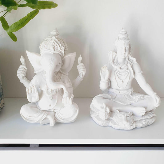 Lord Shiva and Lord Ganesh Statue Set - Black Qubd