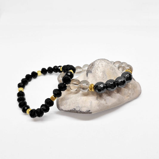 Black Glass Beads Bracelet Set