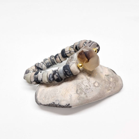 Grey Crystal Beads Bracelet - Black Qubd