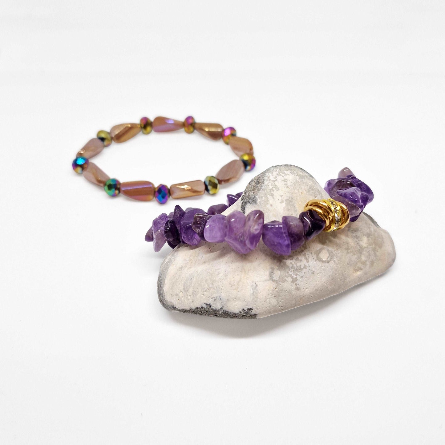 Amethyst Crystal Chips Bracelet Set - Black Qubd