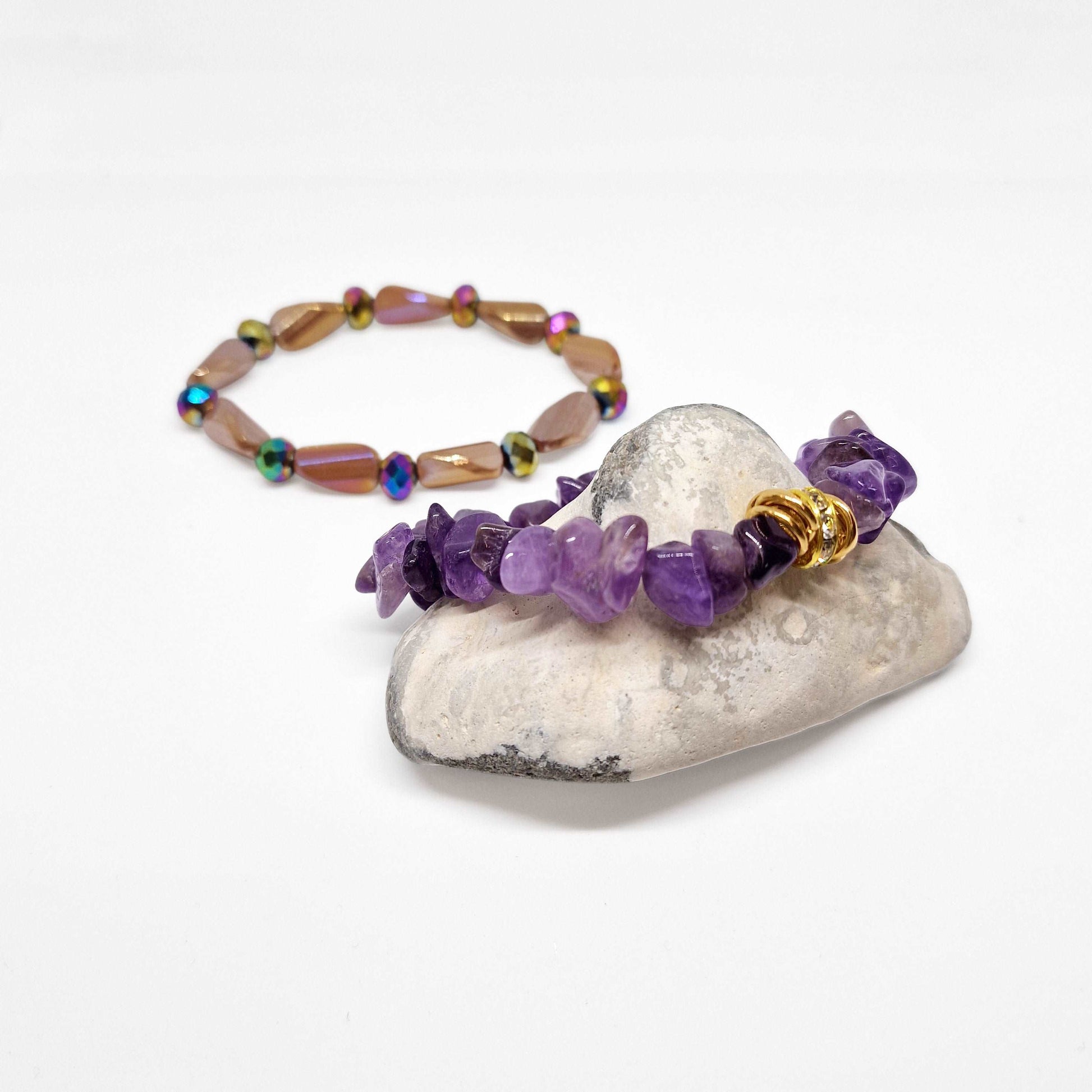 Amethyst Crystal Chips Bracelet Set - Black Qubd