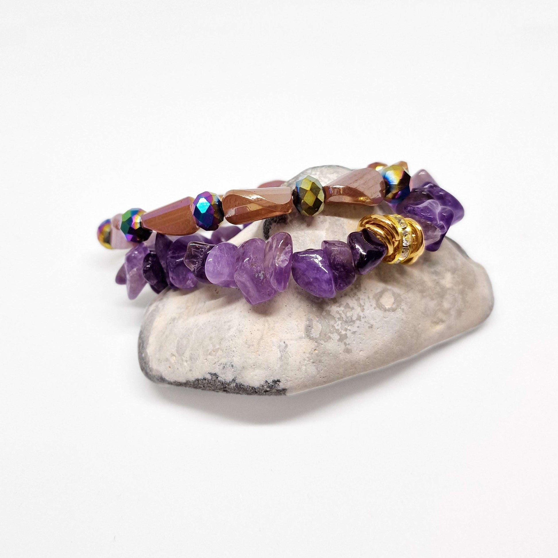 Amethyst Crystal Chips Bracelet Set - Black Qubd