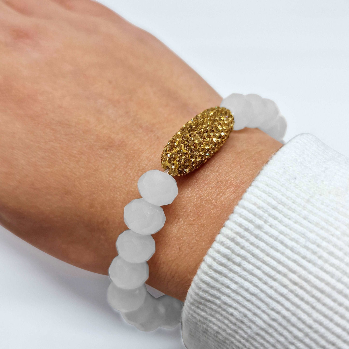 White Glass Beads Statement Bracelet