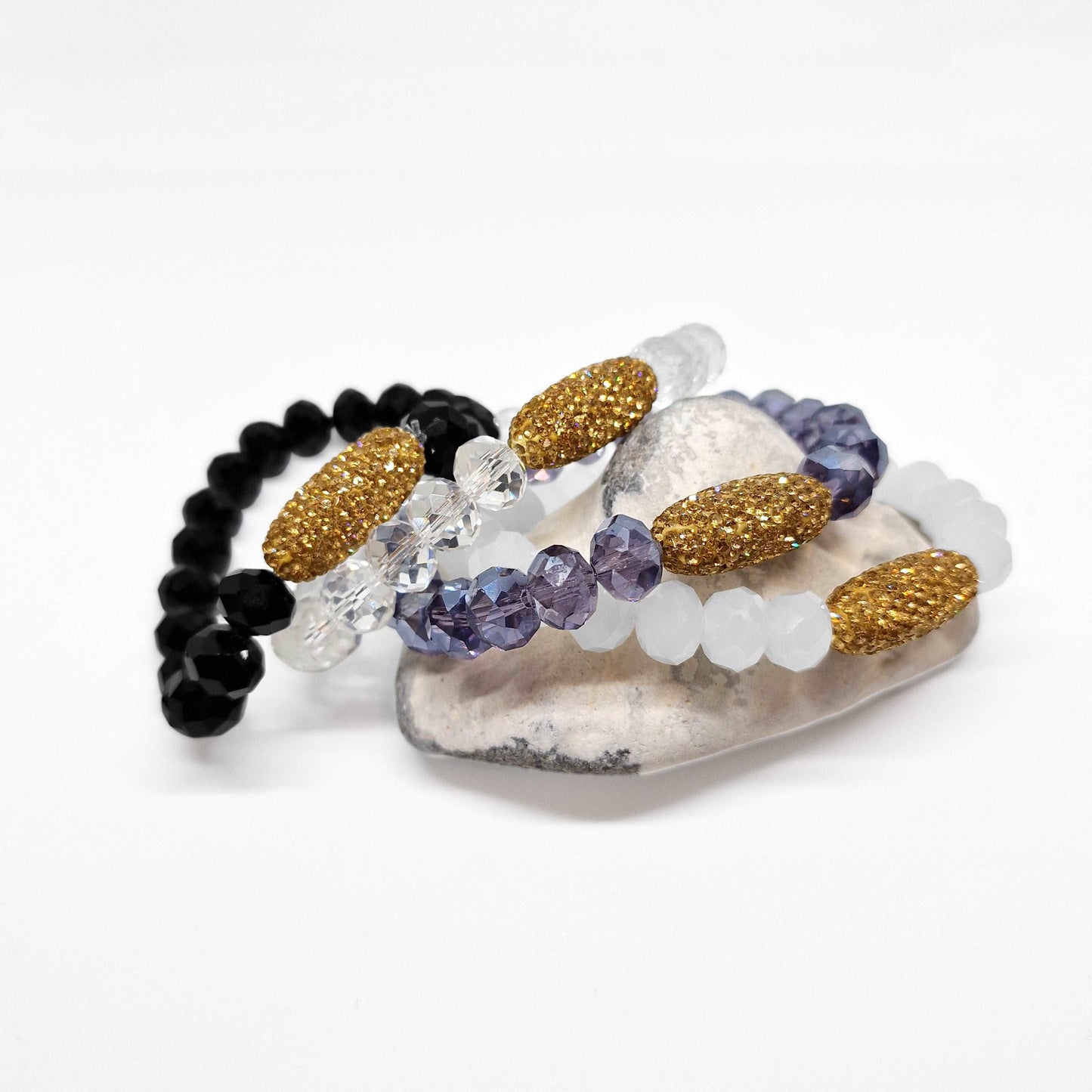White Glass Beads Statement Bracelet - Black Qubd