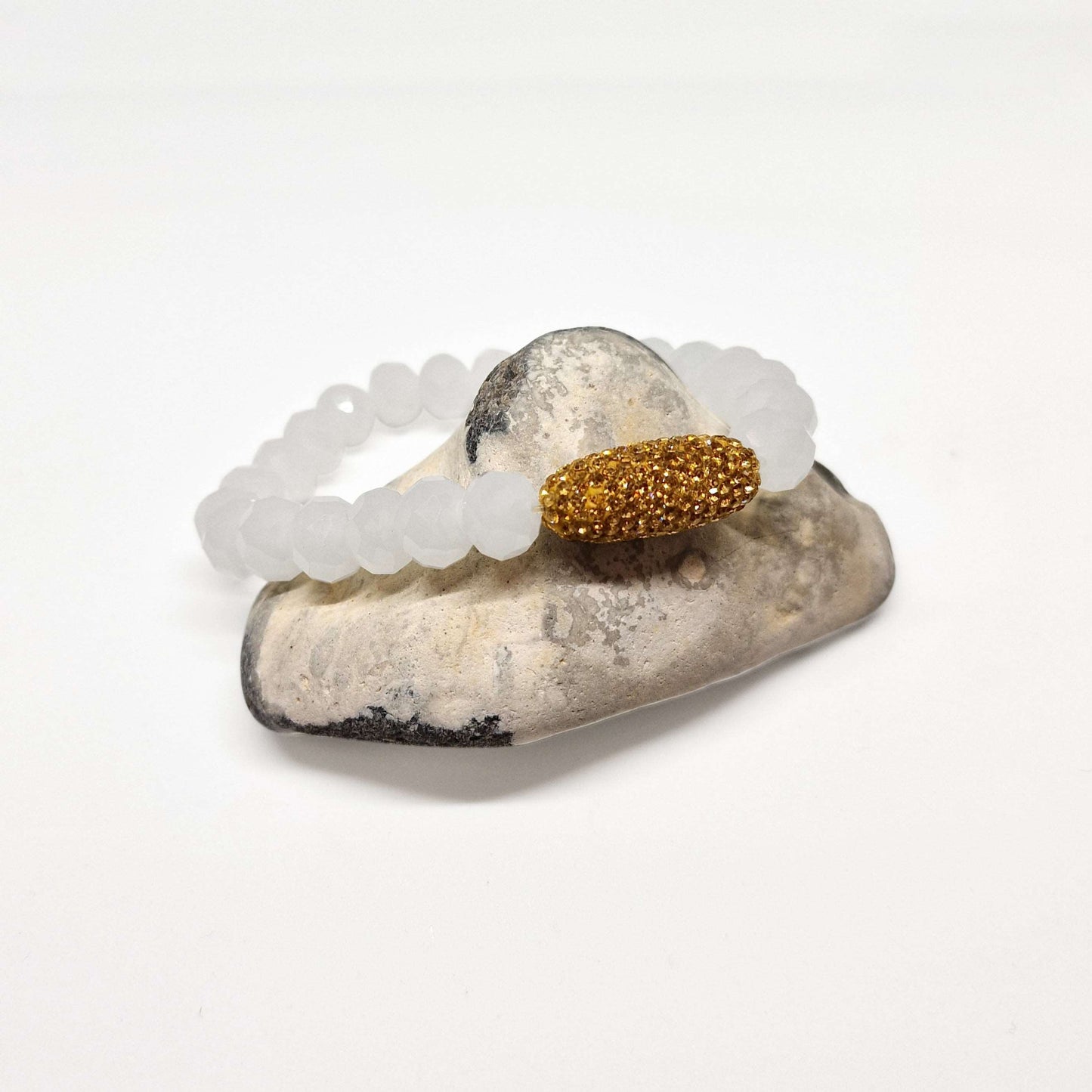 White Glass Beads Statement Bracelet - Black Qubd