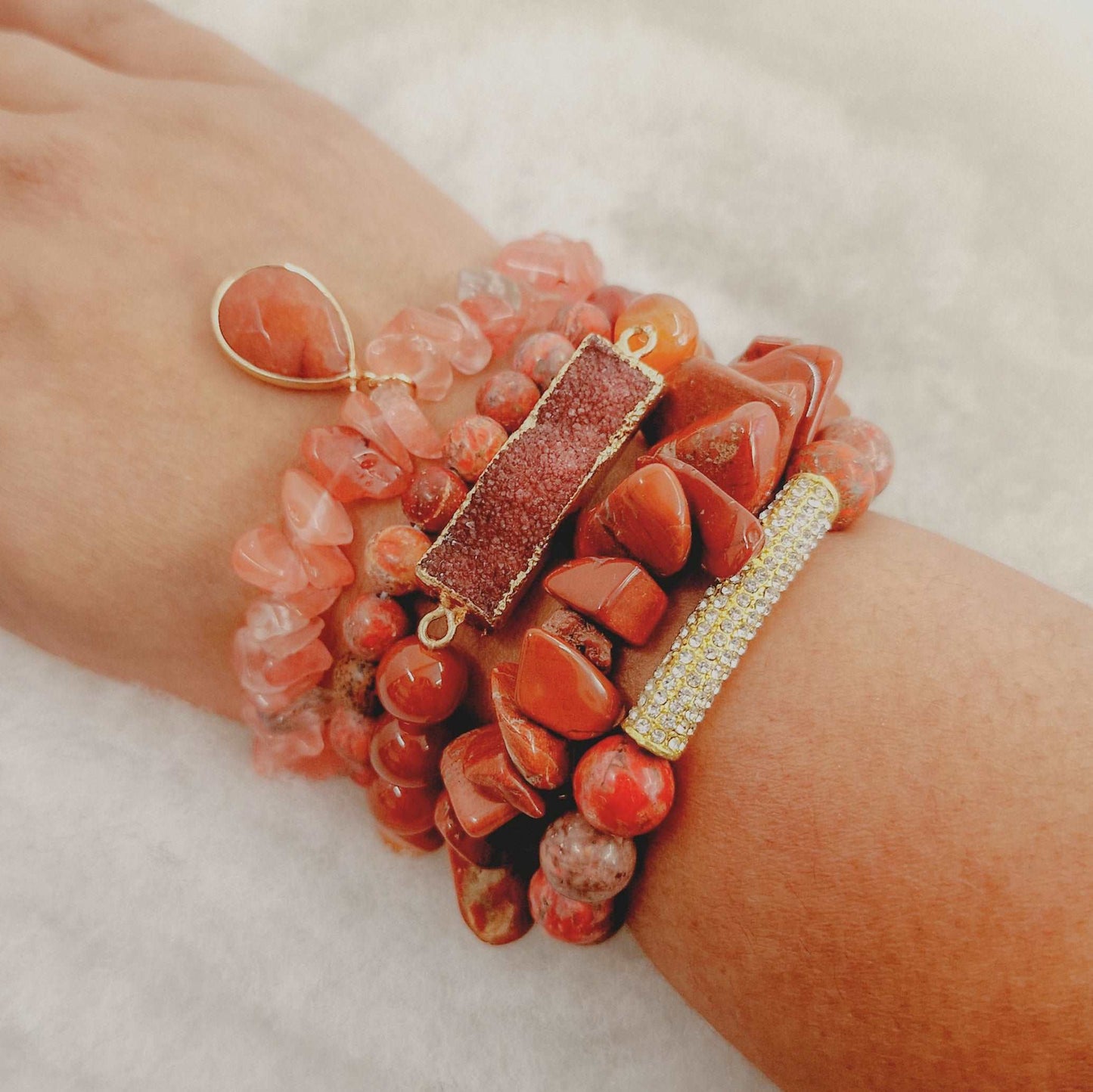 Energy Red Layers Stacking Bracelet Set - Black Qubd