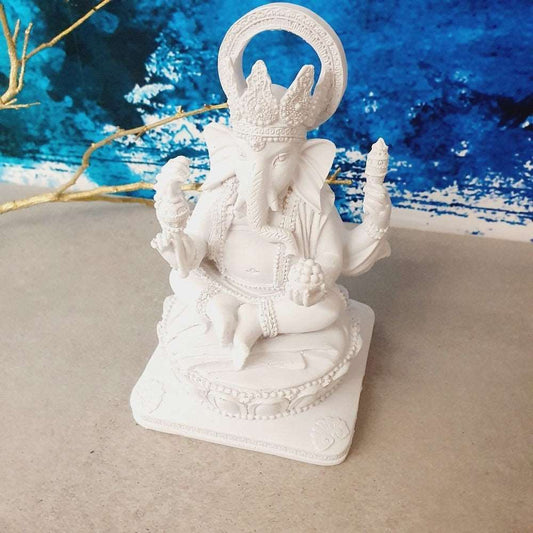 White Sitting Ganesh Statue - Black Qubd