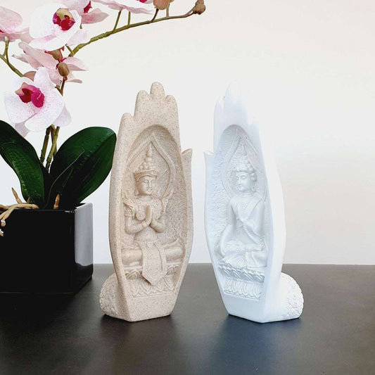 Namaste Yoga Hands Sculpture - White or Natural - Black Qubd