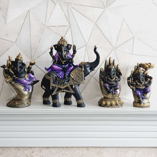 Black & Purple Ganesh Statue Set - Black Qubd LTD