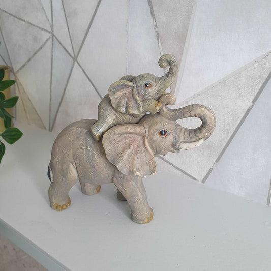 Mother and Baby Elephant Statue - Black Qubd