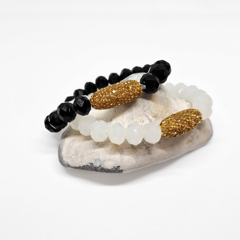 White Glass Beads Statement Bracelet - Black Qubd