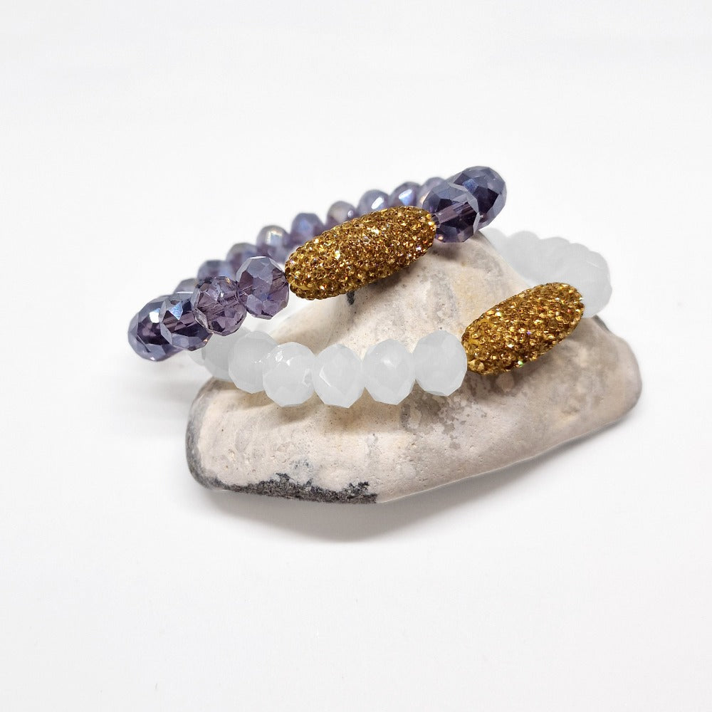 White Glass Beads Statement Bracelet - Black Qubd