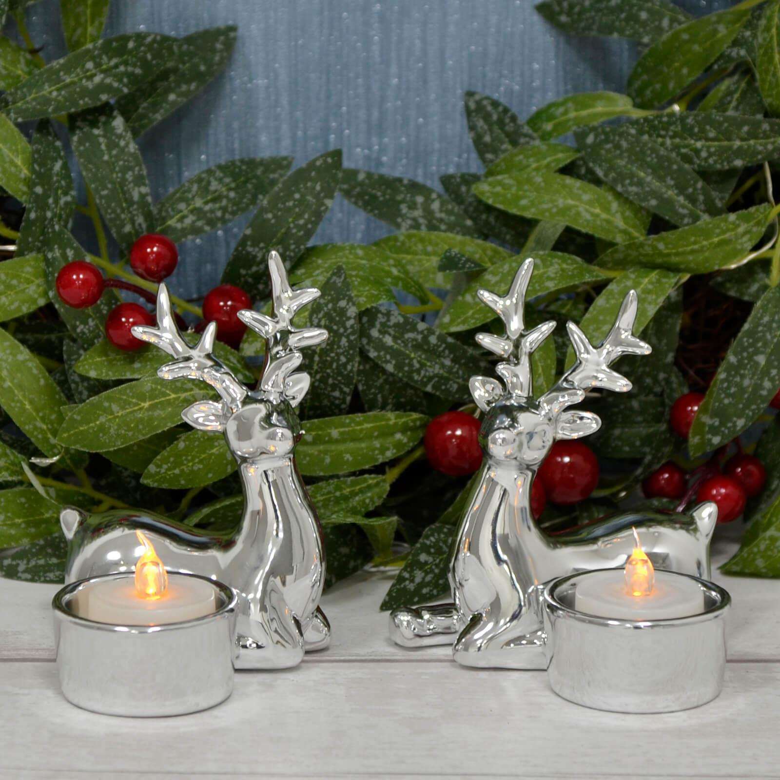 Silver Reindeer Tealight Holders (set of 2) - Black Qubd