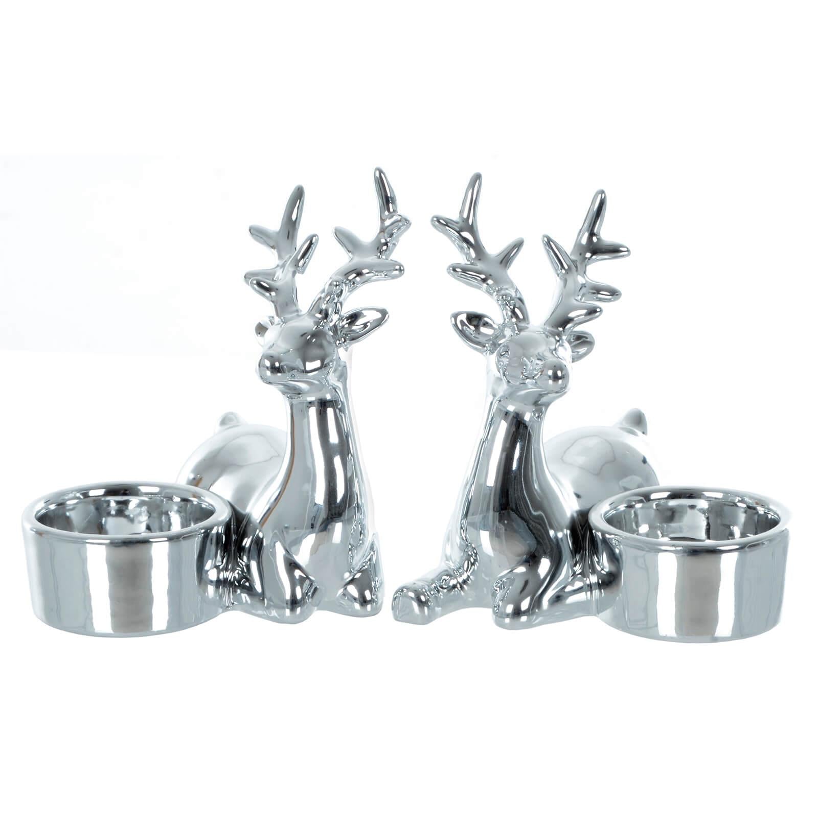 Silver Reindeer Tealight Holders (set of 2) - Black Qubd