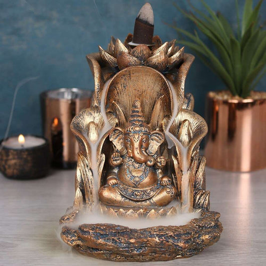 Bronze Ganesh Smokey Backflow Incense Burner - Black Qubd