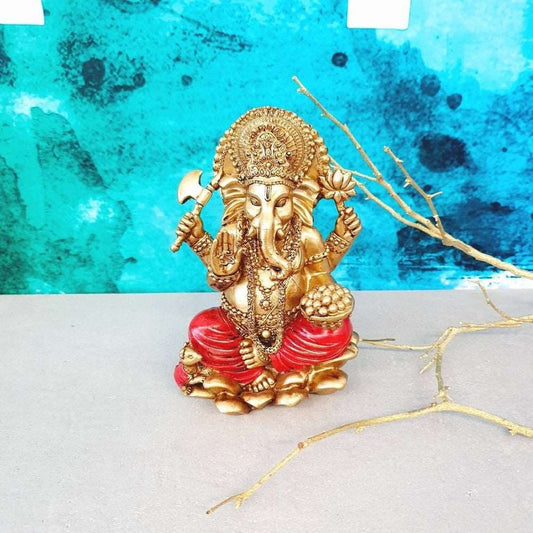 Gold Ganesh Sitting on Lotus - Black Qubd LTD