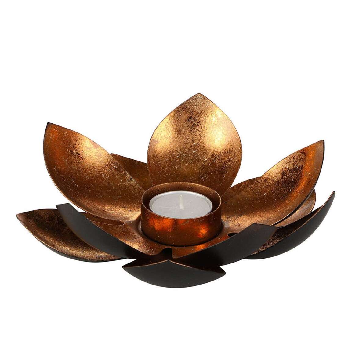 Black Copper Lotus Tealight Candle Holder Black Qubd