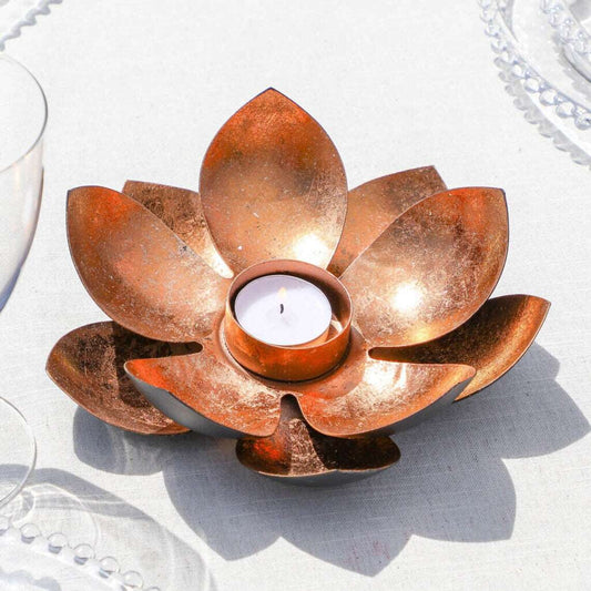 Black Copper Lotus Tealight Candle Holder - Black Qubd