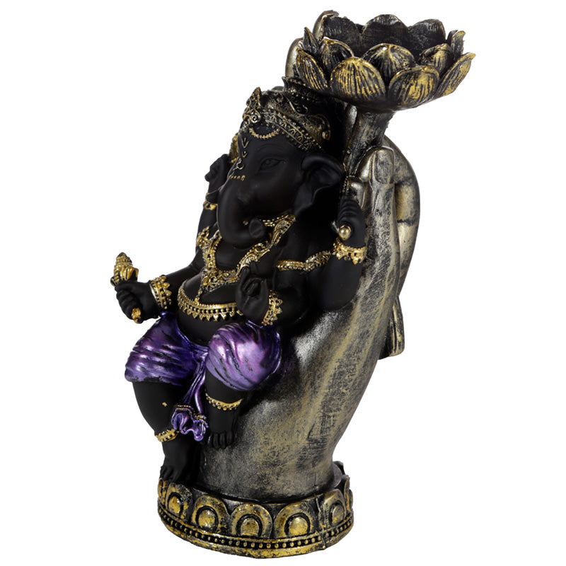 Black Ganesh Statue with Tealight Holder - Black Qubd